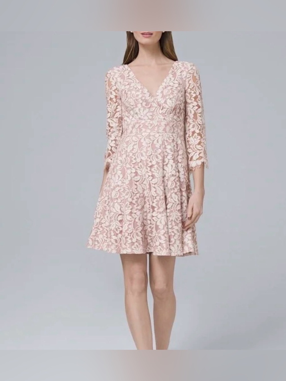Eliza J Blush Pink Lace V-Neck Fit and Flare Dress NWT 18